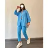 Ropa para Mujer de Tallas Grandes Transfronteriza Europea y Americana 2025 Nuevo Conjunto Casual de Camisa de Manga Larga Holgada de Crepé de Doble Capa Talla Grande Cuello Solapa