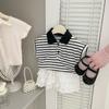 INS Camiseta de Manga Corta de Verano para Bebé Niño y Niña Estilo Coreano Ropa de Verano para Bebé con Broches Rayado Estilo Extranjero POLO Top Delgado