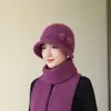 Estilo Nuevo Otoño e Invierno Tejido Versátil Cálido Conejo Coreano Grueso Moda Sombrero Cubo de Lana para Mujeres de Mediana Edad y Mayores