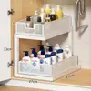 Organizador de Fregadero Extraíble Tocador de Baño Caja de Almacenamiento Debajo del Fregadero Múltiples Niveles Lavabo de Inodoro Cesta Desplegable Estante Escalonado
