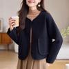 Abrigo cárdigan de lana sintética doble cara elegante de alta gama para mujer, nuevo estilo otoño e invierno, suéter de punto holgado con un aire inspirado en Chanel