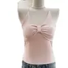 Camisola rosa retorcida dulce y esponjosa estilo coreano con copas, top sin espalda juvenil con un hermoso diseño en la espalda