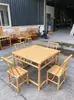 Mesas y sillas de aluminio y bambú para exteriores, bambú simulado, adecuadas para barbacoas en el patio, camping, mesas de aluminio y bambú al aire libre, mercados, granjas y sombrillas de paja.