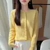 Cardigã Tricô 100% Lã Pura Feminino Outono Inverno Gola Redonda Botão Solto Versátil Suéter Casaco Top Rejuvenescedor