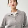 Suéter de Cachemira de Color Sólido con Cuello Texturizado, Botones, Manga Larga, Holgado, Estilo Perezoso, Tejer para Mujer