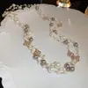 Collar de Perlas con Goteo de Aceite de Flor de Vidrio Transfronterizo Europeo y Americano para Mujer, Cadena de Suéter Exagerada en Capas, Collar de Lujo Ligero de Gama Alta