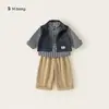 Conjunto de Niños Bangxuan Primavera y Otoño Ropa Infantil Camisa de Manga Larga Chaleco Sencillo Pantalones de Trabajo Conjunto de Tres Piezas Ropa Infantil Moderno