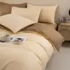 Conjunto de Capa de Cama Cor Sólida Bicolor 100% Algodão Puro, Capa de Edredom 100% Algodão de Fibra Longa, Conjunto Simples de Três Peças Estilo Japonês para Dormitório