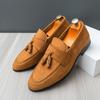 Zapatos de Cuero para Hombre sin Cordones de Suela Blanda para Dropshipping Transfronterizo Mocasines de Gamuza Mate Británicos Zapatos Tipo Frijol con Borlas