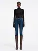 Jeans Feminino Super Emagrecedor de Cintura Alta, Calça Lápis Skinny Cropped, Controle de Barriga, Modelagem Justa, Esticável, Azul Escuro, 26, Novo Estilo de Outono