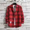 Camisa de Cuadros Amarillos Estilo Harajuku para Hombres y Mujeres Estilo Perezoso Holgada de Manga Larga Estilo Británico Moda Ropa para Parejas