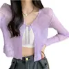 Chaqueta Cardigan de Punto con Cordones de Seda Helada de Verano para Mujer con Falda de Tirantes, Chal Pequeño y Blusa Top Corto Azul