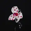 Novo Anel Huabi Joias Base de Cobre Banhado a Ouro Cristal Azul Pontiagudo Simulado Corindo Vermelho Anel de Flor Retro Europeu e Americano