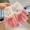 Guantes de Dedos Lindos para Niños Niñas Invierno Prueba de Frío Cálido Juego de Cinco Dedos Conjunto Completo de Dedos Tejido para Bebé Niños de Invierno