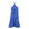 Atacado de Roupas Femininas Transfronteiriças Estilo Europeu e Americano Primavera 2026 Nova Moda Cor Sólida Decote Halter Camadas Vestido de Chiffon