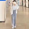 Pantalones rectos de pierna ancha grises para mujer, verano, cintura alta, pantalones casuales, verano 2025, pantalones cómodos de baile con caída