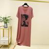 Vestido longo de modal de verão gola redonda versátil manga curta estampado saia base fina longa acima do joelho vestido feminino plus size