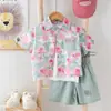 Camisas Estilosas de Comércio Exterior para Meninos e Meninas, Roupas Infantis de Verão com Estampa Floral de Manga Curta, Conjuntos de Camisas com Gola para Crianças Atacado