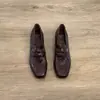 Mocasines Negros Retro Simples Gruesos de Tacón Medio para Mujer, Punta Cuadrada sin Cordones Versátiles Cómodos para Viajar Zapatos de Cuero