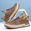 Tenis para Hombre Transpirables de Cuero Genuino Zapatos para Hombre 2025 Verano Nuevo Estilo Orificio Recortado Zapatos Casuales Deportivos Zapatos Blancos a la Moda