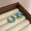 Pendientes cuadrados de circón azul de lujo ligero, estilo único y minimalista, pendientes de aro simples de alta gama