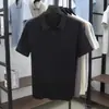 Camisa Polo Masculina Primavera e Verão Novo Estilo Gola Seagull Casual Slim Fit Manga Curta Tencel Linho Camiseta Listrada Vertical