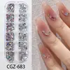 12 Brocas Mini para Unhas Embaladas Misturadas com Cores Flash Brocas Planas Estrela Olho de Cavalo Amor Joias para Nail Art