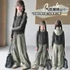 Conjunto Casual Estilo Coreano para Meninas Jaqueta Listrada Cinza-Verde Calça tipo Foice Conjunto de Duas Peças Roupas de Outono Crianças de Tamanho Médio e Grande Roupa da Moda Estilo Primavera e Outono