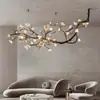 Candelabro de restaurante de cobre puro, candelabro largo vintage estilo francés magnolia, lámpara de mesa de comedor con forma de rama, accesorio de iluminación de diseño para villa