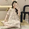 Nueva Bata de Noche de Tela Arrugada de Manga Corta Estilo Princesa de Dibujos Animados Pijama de Encaje Falda Media para Mujer Ropa de Casa P