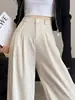 Pantalones de traje grises de corte slim para mujer, nuevo estilo primavera/otoño 2026, pantalones rectos fluidos, pantalones de pana de pierna ancha para figuras petite
