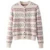 Abrigo-suéter de punto Fair Isle de cachemira para otoño e invierno para mujer, suave, grueso, cálido, con bloques de color, corte ajustado, cárdigan corto de punto
