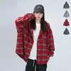 Jaqueta Camisa com Capuz Xadrez Estilo Hong Kong para Mulheres Outono 2025 Nova Solta Estilo Preguiçoso Comprimento Médio Tops Casuais