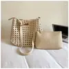 Bolso Tejido Hueco de Gran Capacidad para Mujer 2026 Nuevo Estilo Coreano Transfronterizo Bolso Simple para Debajo del Brazo Bolso Tote Casual para Viajar