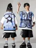 Ropa de Moda Hip-hop para Niños Traje Azul de Manga Corta con Chaleco Falso para Niños Ropa Genial de Hip-hop para Actuación de Niñas
