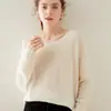 26 Suéter de Cashmere Feminino Gola Redonda Manga Longa Ombro Caído Tricô Casual Base Suéter Quente de Inverno Cor Sólida Pulôver Top