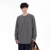 Camiseta redonda texturizada de manga larga para hombre, ajuste limpio de otoño, sudadera deconstruida talla grande, camiseta básica holgada y sencilla