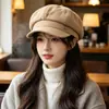 Boina de otoño e invierno para mujer, gorra versátil estilo coreano que hace que la cara se vea más pequeña, gorra de visera retro, sombrero de artista estilo japonés