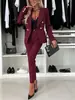 Sitio web independiente Superventas transfronterizo de Amazon: Elegante y profesional traje de dos piezas para mujer con blazer cruzado que realza la figura y pantalones