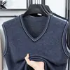 Suéter de lã tricotado com gola V transfronteiriço, colete masculino, regata de lã, camisa base sem mangas casual de negócios, colete