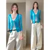 Traje Clásico de Hombre de Papel Cuello en V con Cordones Cardigan de Punto Adelgazante para Mujer Verano Ajustado Protector Solar Top Cubre
