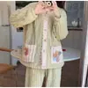 Camisola de Flanela Feminina Outono e Inverno Engrossada Arco-Íris Conjunto Cardigan Longo Plus Size Lã de Coral Quente Roupas de Casa Camisola