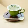 Conjunto de xícara e pires de cerâmica para chá da tarde, xícara de café pequena de tangerina verde e folha de orquídea do fabricante, xícara de espresso latte requintada, pintada à mão