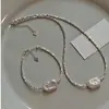 Collar de Perlas de Agua Dulce Barrocas Cuadradas de Forma Especial para Mujer Estilo Coreano Moderno Cadena para Clavícula Asimétrica Plateada Plata Rota