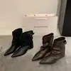 Botines de Tobillo con Punta Baja y Tacón Bajo Estilo Coreano para Mujer 2026 Otoño Hebilla Marca Pequeña Botas para Pantalón Tacón Grueso Versátiles Botines de Poner de Moda