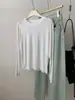 Camiseta Milagrosa Transpirable de Lyocell Tencel Lino para Mujer, Estilo Retro Coreano, Doble Capa, Borde Deshilachado, Cuello Redondo, Manga Larga Camiseta Básica