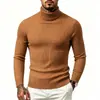 Bestseller Transfronterizo Otoño/Invierno 2026: Suéter casual relajado de manga larga para hombre, de punto trenzado de cuello alto, ajuste slim, con rayas verticales