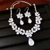 Colar com gancho de orelha e pingente de flor de zircônia em formato de gota d'água, conjunto requintado de luxo leve, joias com design elegante e estiloso
