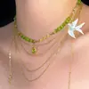 Colar de Flor com Contas Verdes para Mulheres, Estilo de Férias, Empilhável Multicamadas, Incrivelmente Lindo, Corrente Personalizada para Clavícula, Colar para Férias na Praia