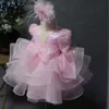 Vestido de Princesa para Meninas 2025 Novo Tule com Lantejoulas Pesadas Passarela Performance de Piano Vestido Formal Infantil Fonte de Armazém de Comércio Exterior